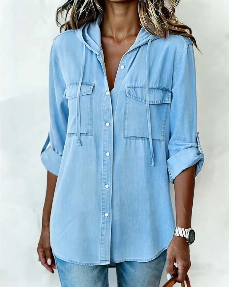 Hemd Damen Kapuze Kunst-Denim