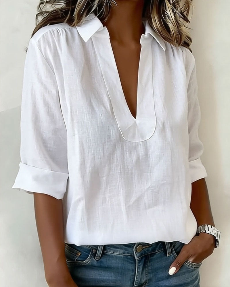 Bluse mit Kragen aus Baumwoll-Leinen