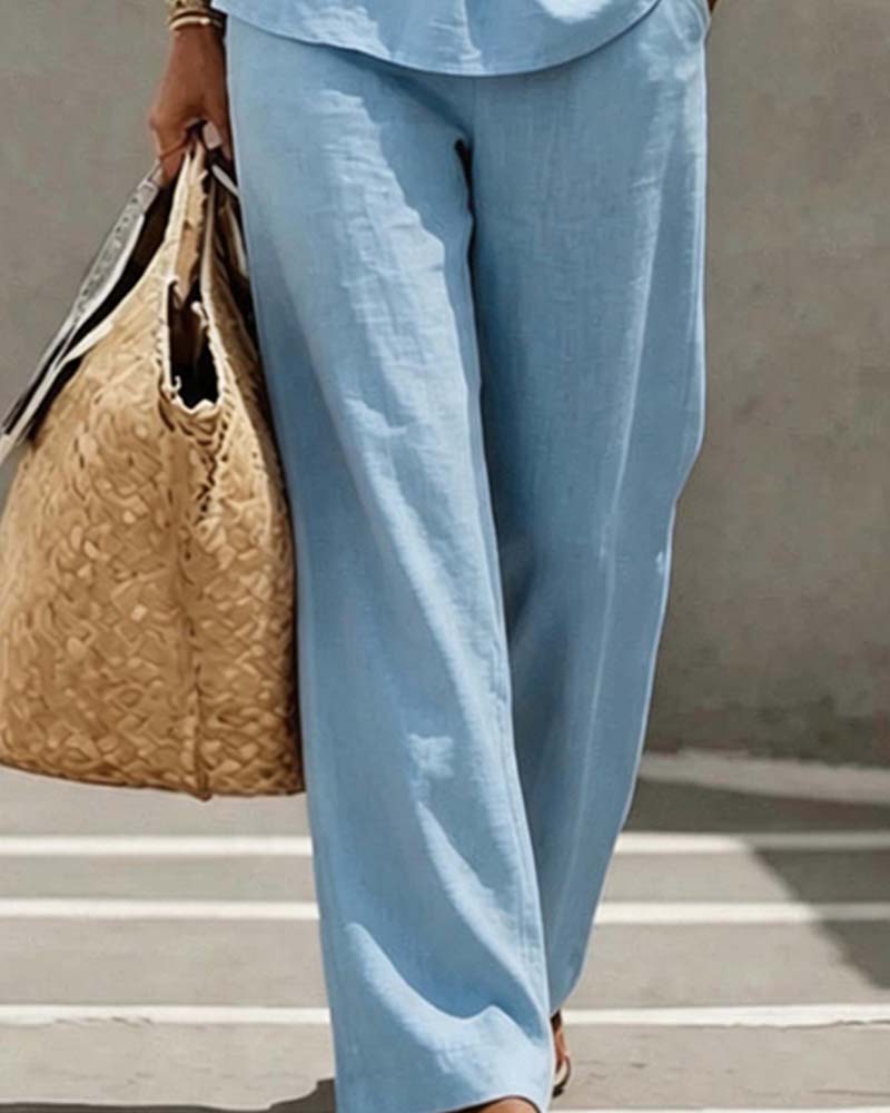 Set Rüsche Drei Knopf Bluse Weite Bein Hose