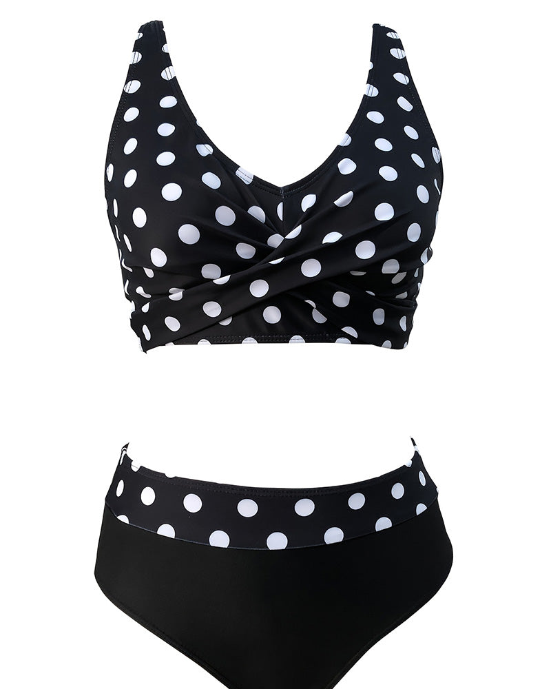 Zweiteiler Badeanzug V-Ausschnitt Polka-Dot