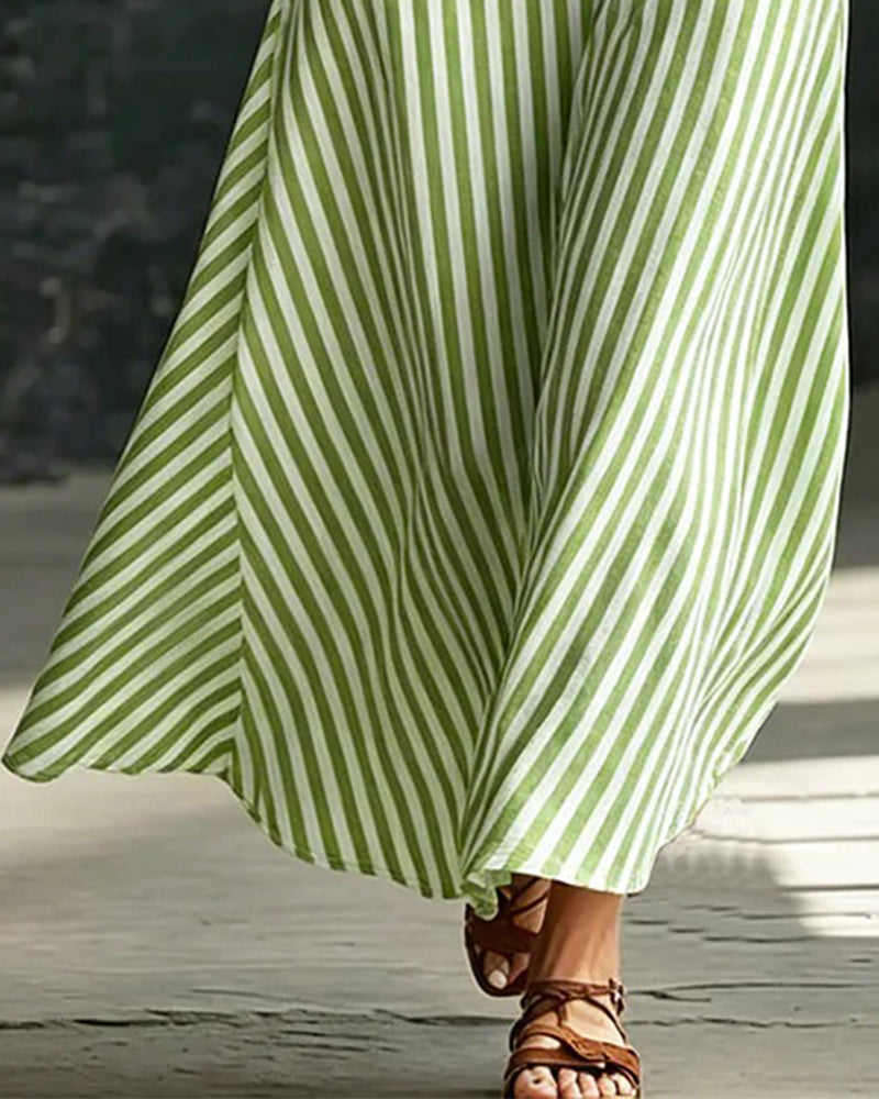Kleid Gestreift Knopf Ärmellos