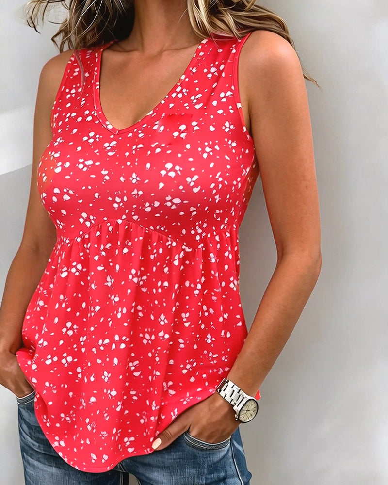 Tanktop V-Ausschnitt Blumenprint Babydoll