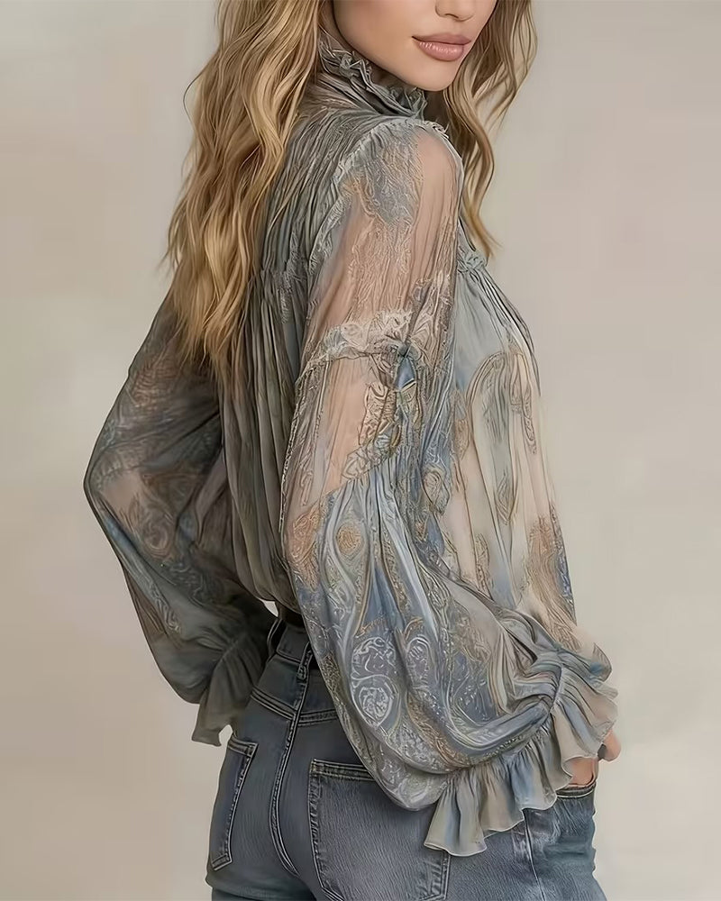 Bluse Boho-Stil Cashew-Blume Stilvoll