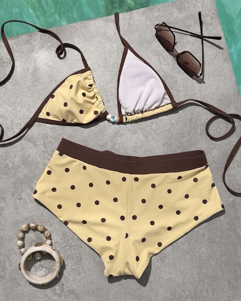 Halter-Trage Zweiteiliger Badeanzug Mit Polka-Dot-Print