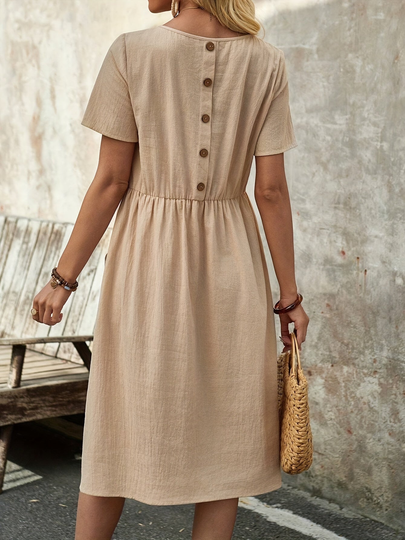 Beige linen button dress - Lara