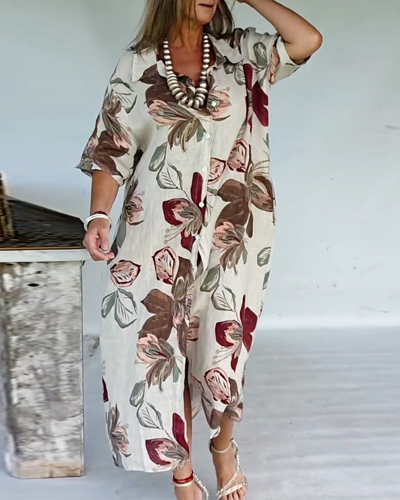 Kleid stylisch Reverskragen bedruckt