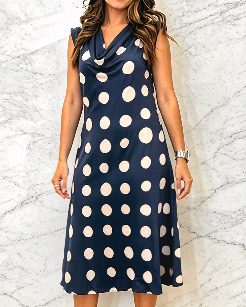 Kleid Ärmellos Muster Tupfen Cowl-Neck
