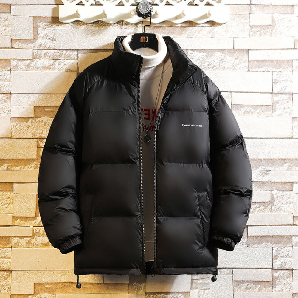 Black Puffer Jacket with Zipper Pockets for Men - Marina