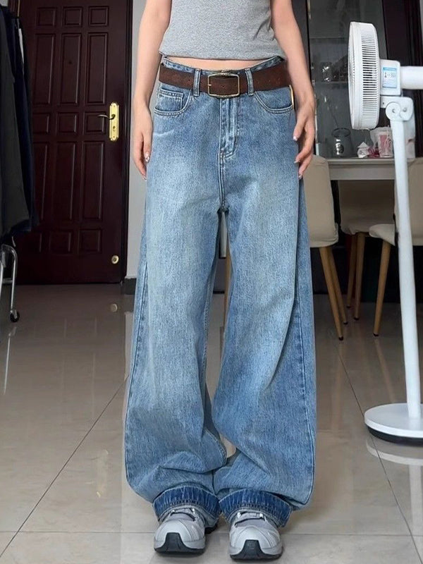 Blaue Vintage Washed Straight Tube Boyfriend Jeans