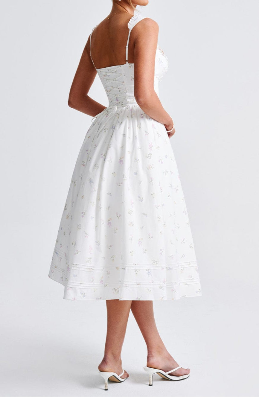 Romanadia Midikleid - Weißer Blumenmix Druck