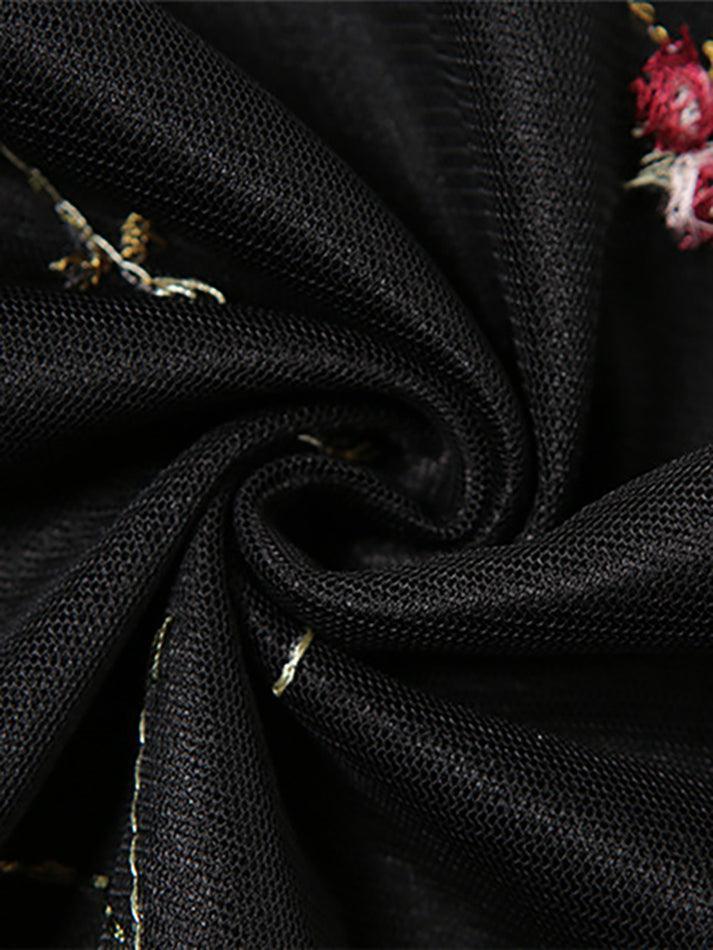 Vintage V Neck Mesh Paneled Floral Mini Dress