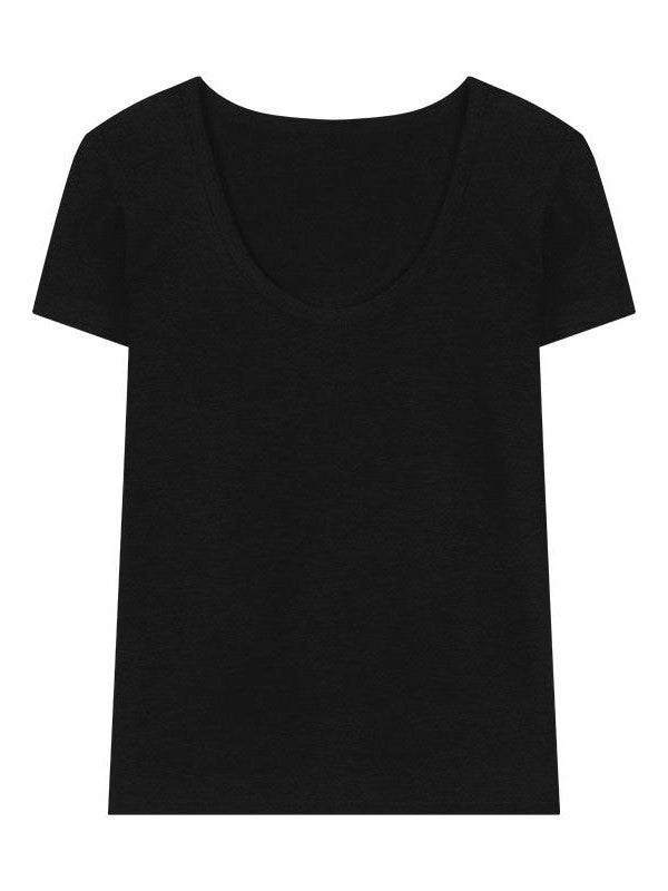 Einfarbiges Klassisches U-Ausschnitt Kurzen Ärmeln Top