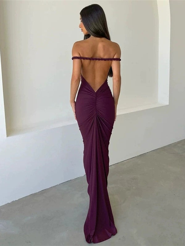 Halter Backless Pleated Wrap Hip Maxi Dress