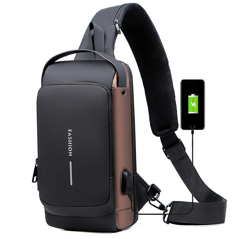 USB-Ladesport-Sling Anti-Diebstahl-Umhängetasche schwarzbraun