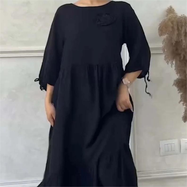 🌻49% off 🌦️Elegant dress with floral cord sleeves in plain color