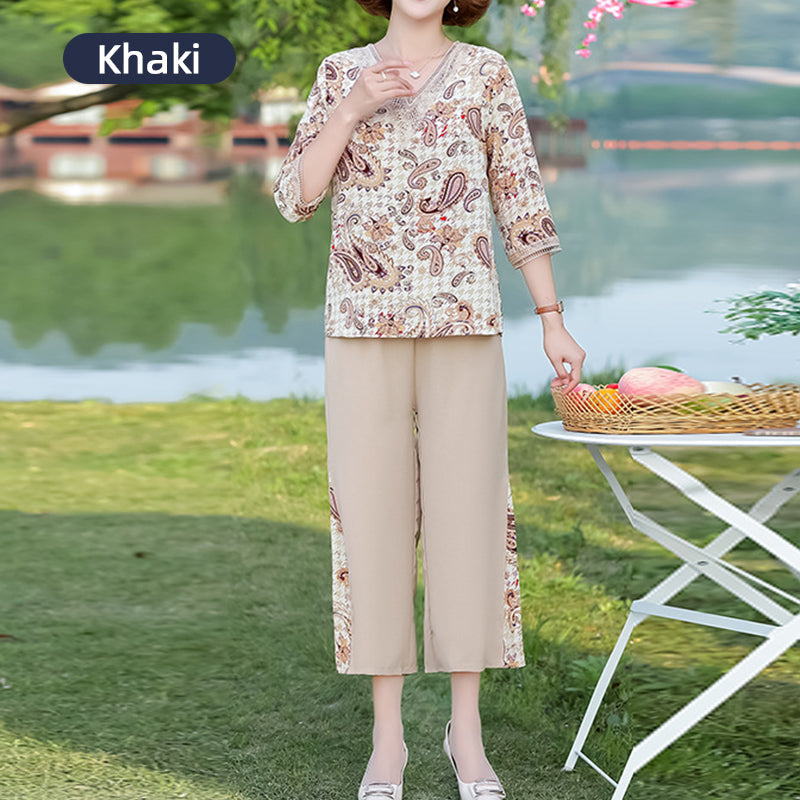 Summer two-piece printed V-neck suit✈️Free shipping