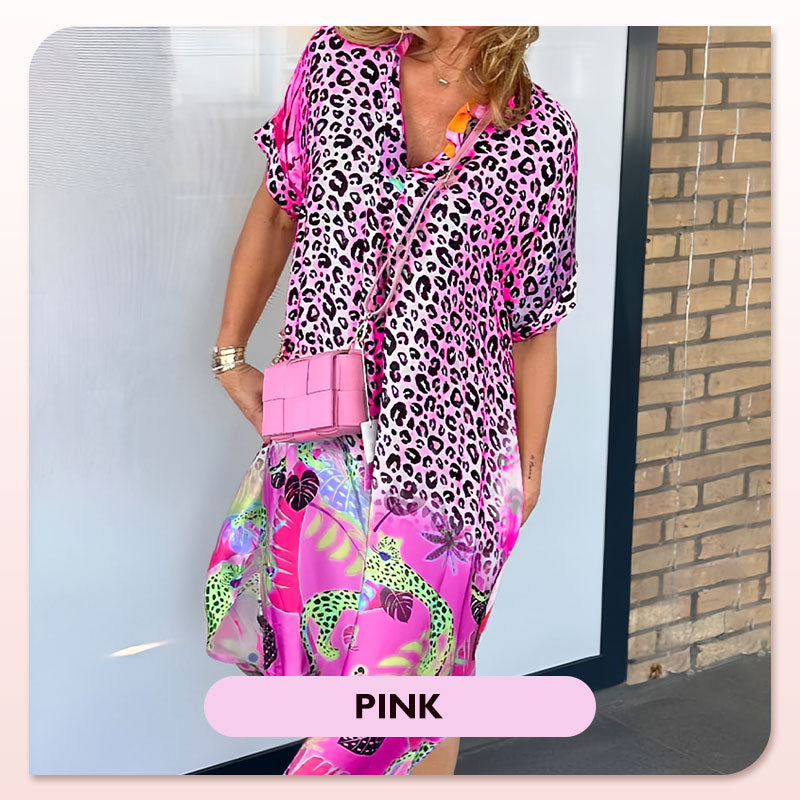 ăđ„49% de rĂ©ductionđ„ăRobe dĂ©contractĂ©e Ă manches courtes Ă imprimĂ© lĂ©opard pour femme