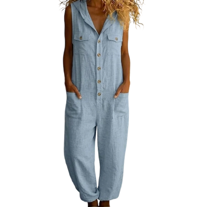 👖Lässiger, ärmelloser Jumpsuit mit Kapuze für Damen