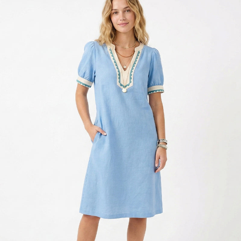 Kurzärmeliges Kleid mit V-Ausschnitt für Damen