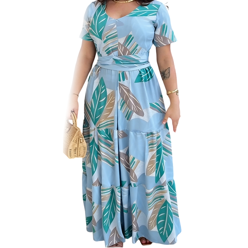 Fließendes Maxikleid für Damen mit Blattmuster