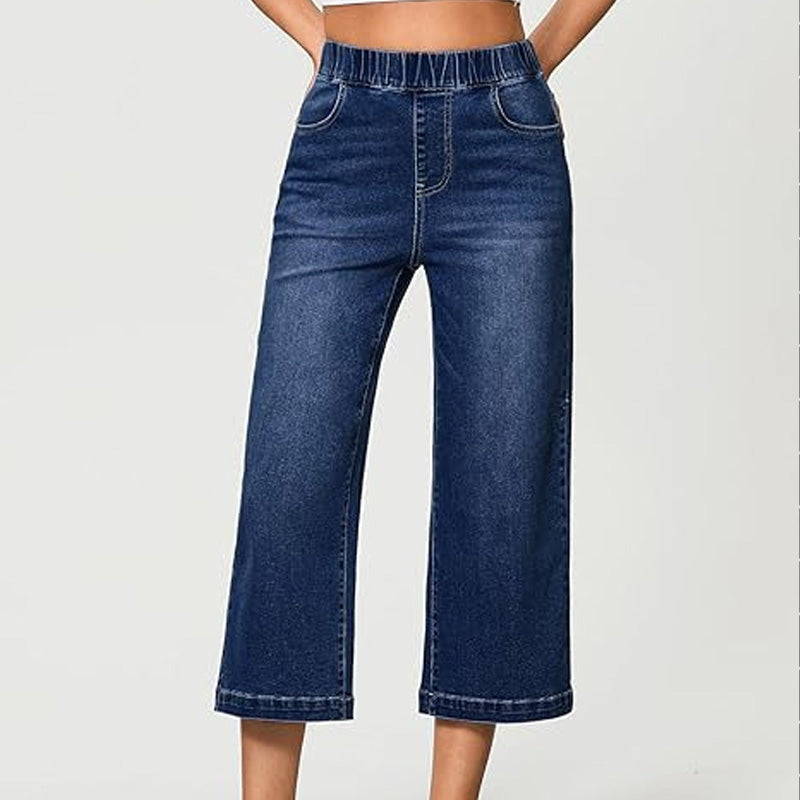 👖 Weite Damen-Crop-Jeans mit Gummibund – Bequem, Weitbeinig, Denim 🍂