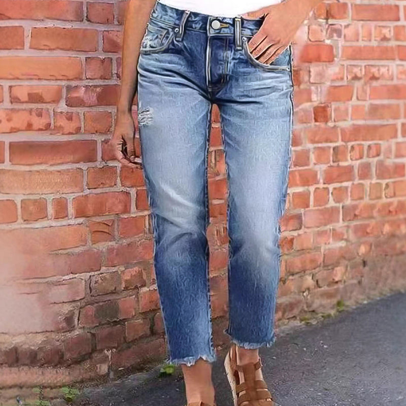 Modische Slim-Fit-Jeans im Used-Look für Damen