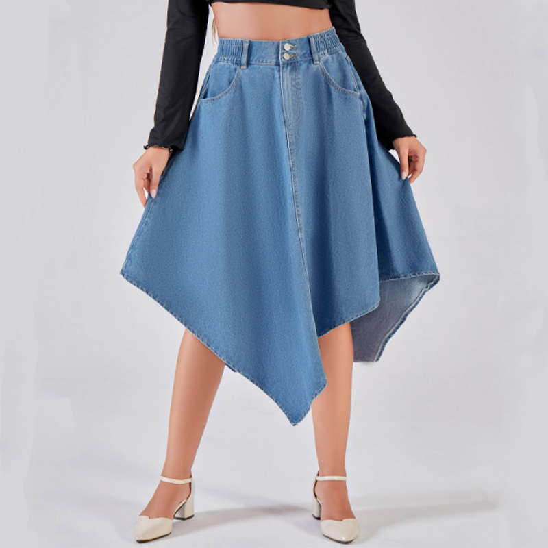 ❤️50 % Rabatt auf Neuheiten – Figurbetonter, asymmetrischer Jeans-Midirock
