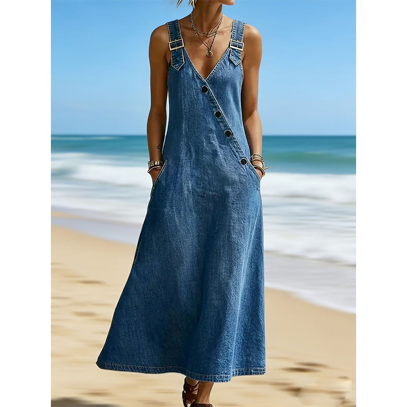 💥 Blitz-50%!👗Stilvolles, asymmetrisches Jeanskleid mit Knöpfen für Damen
