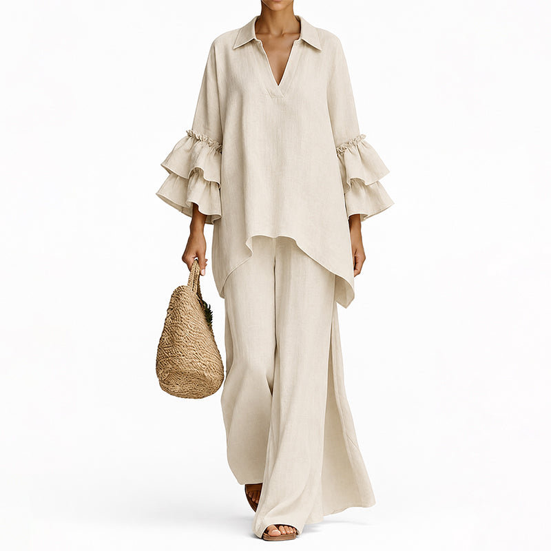 Minimalistisches Langarm-Oberteil für Damen & Hose mit weitem Bein