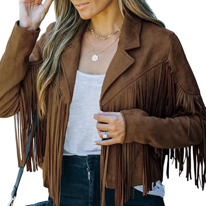 đHerbst-Favorit â 50 % RabattïŒâLĂ€ssige Fransenjacke fĂŒr Damen mit langen Ărmeln