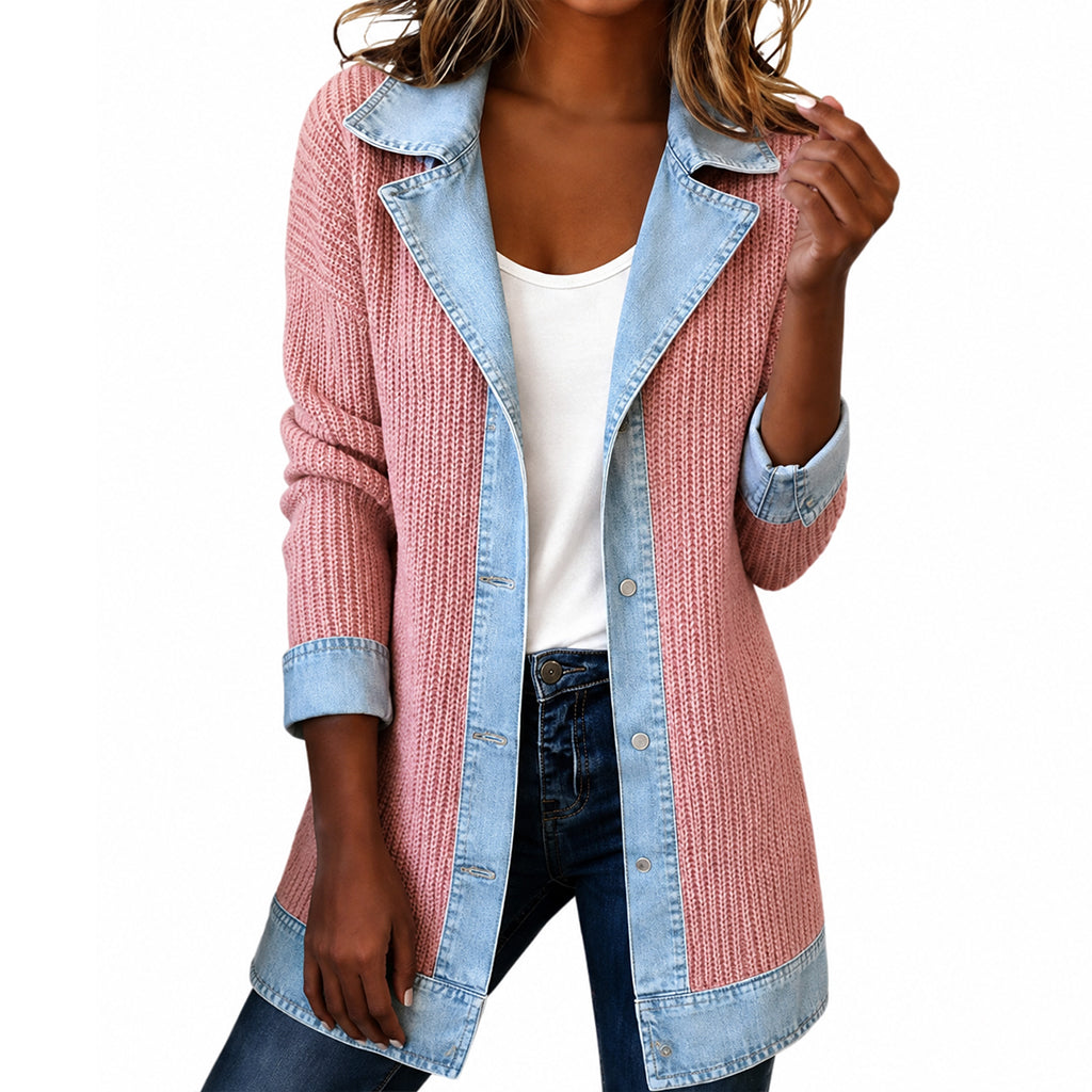 ✨ 50 % RABATT | Lässiger Chic für jeden Tag – Gerippte Strickjacke mit Denim-Details