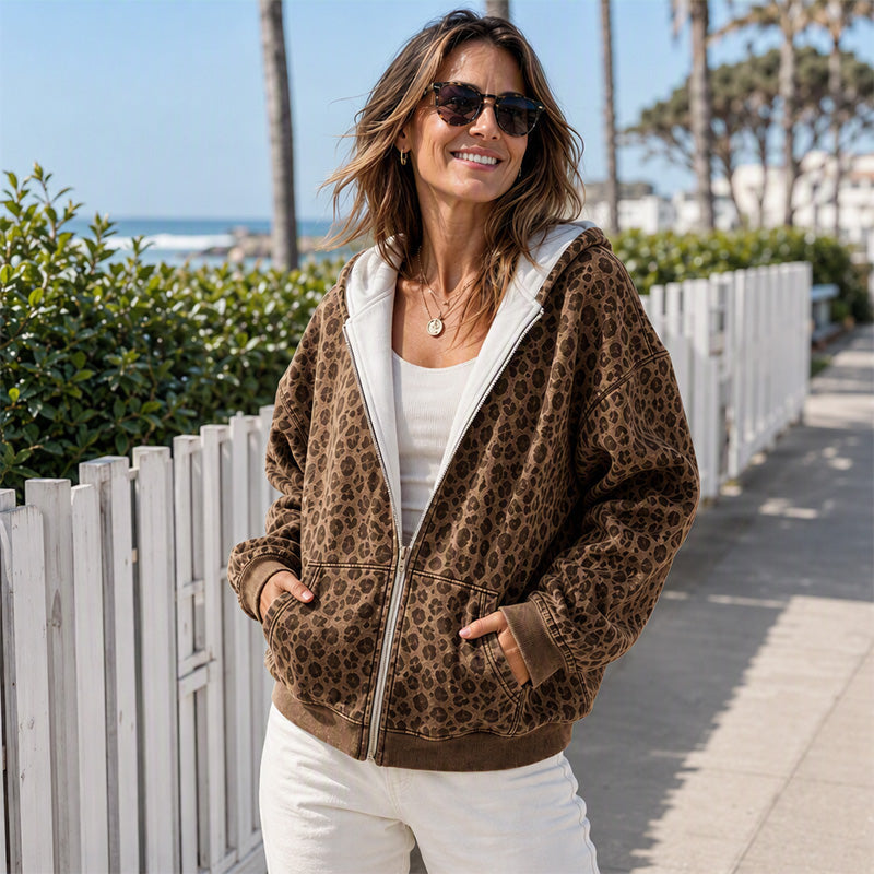 🔥Beliebtes Produkt !✨Damen Hoodie mit Reißverschluss und Leopardenmuster