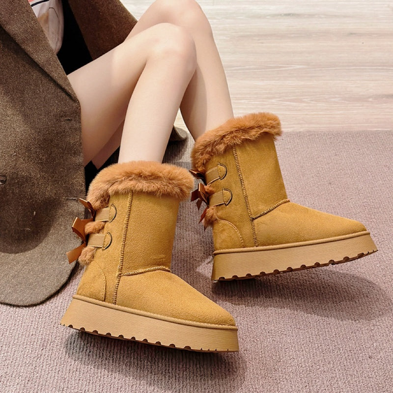 Damen Plateau-Schneestiefel mit Schleifen-Detail