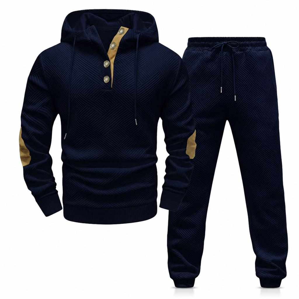 📢🎉Alles muss weg!!!🛍️✨Herren 2-teiliges Jacquard Kapuzenpullover Set Herbst Winter lässiger Kapuzen-Sweatshirt und Sweathose Trainingsanzug