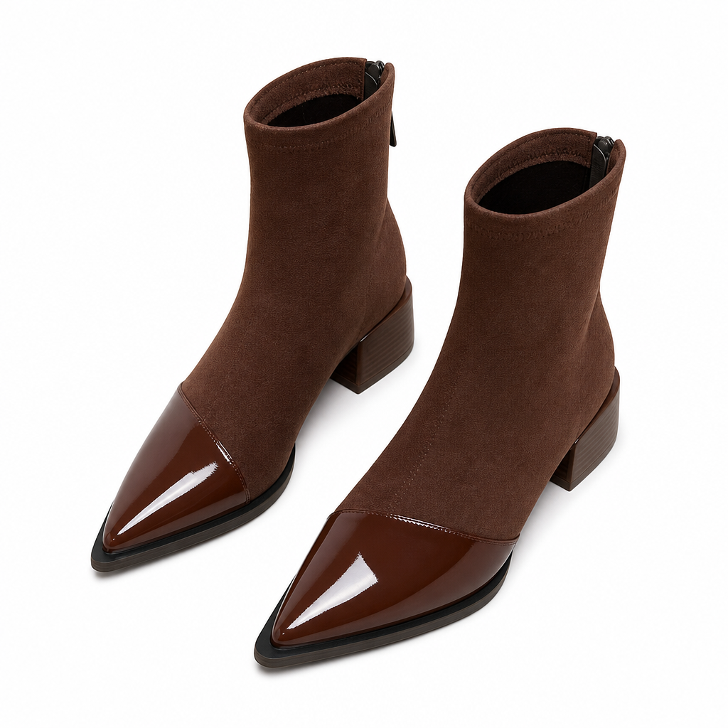 Damen-Stiefeletten im französischen Stil mit spitzer Zehenpartie, schmale Passform, elegante kurze Stiefel für Frühling und Herbst