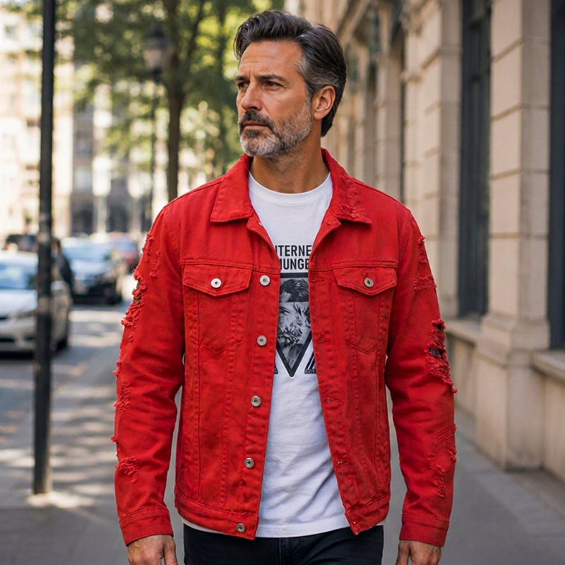 ✨ Neu eingetroffen – Nur heute 50 %! Herren stilvolle, vielseitige Distressed-Denimjacke