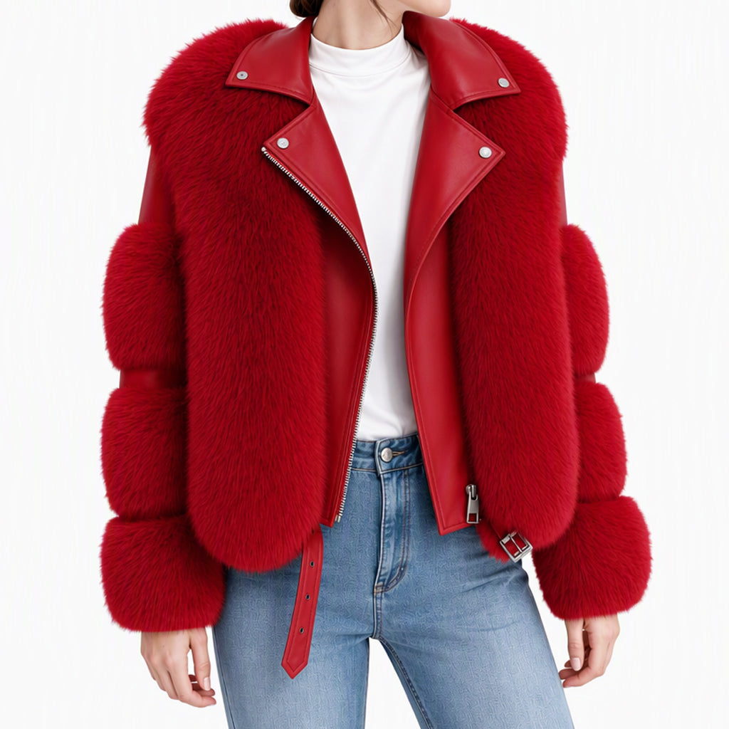 Damen Kunstfell Kurzmantel Wintermantel