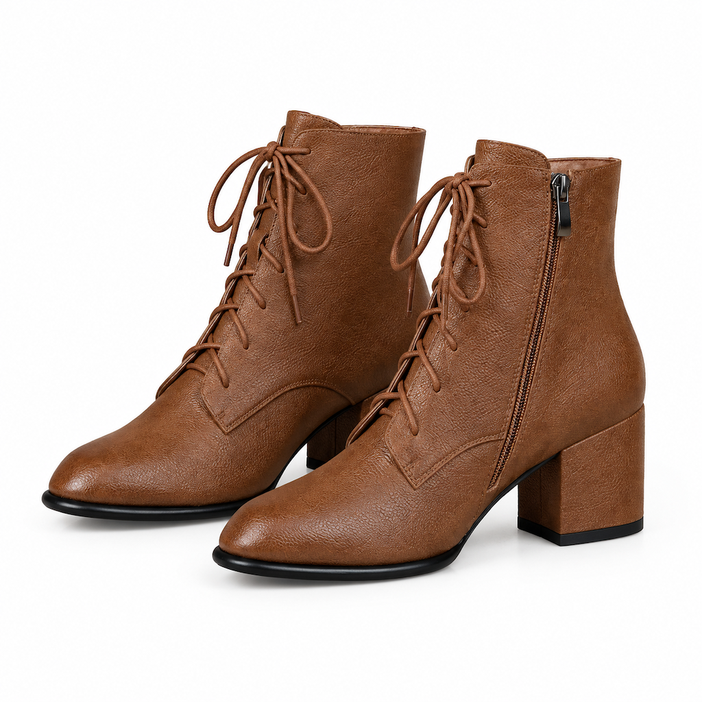 Damen Vintage Britischer-Stil Schnürstiefel Mit Spitzer Zehenpartie Und Block-Mittelabsatz