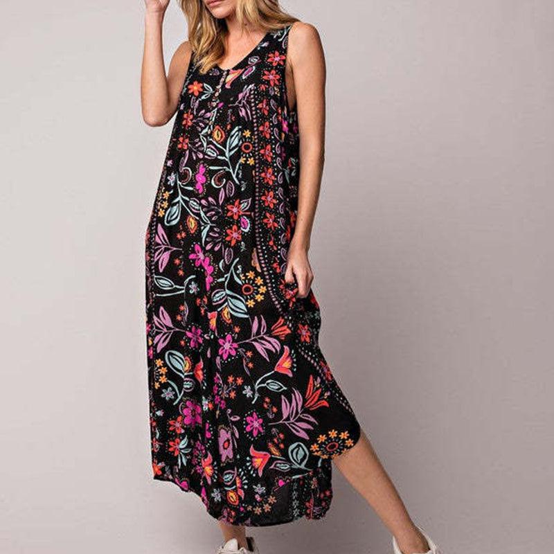 Vintage Bedruckter Ärmelloser Jumpsuit