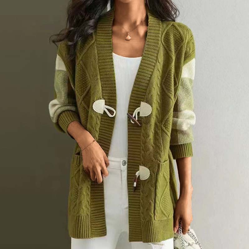 Strickjacke Mit Vintage-Karomuster Grün Einheitsgröße