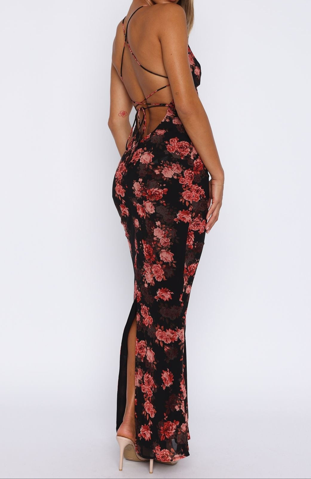 Angela maxi dress terracotta with floral pattern