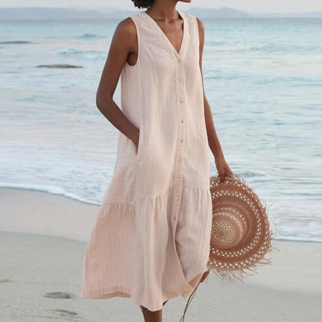 Marie: Elegant pale pink linen dress