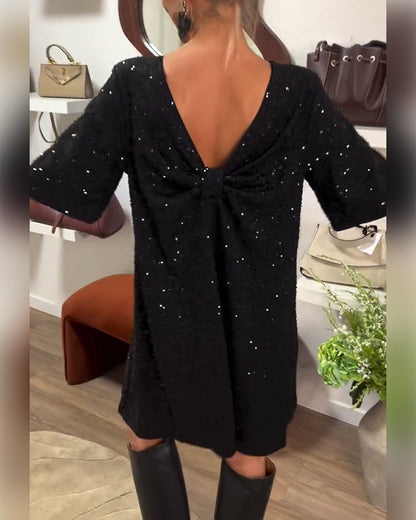 Kleid Runder Halsausschnitt Schlank Kurzärmlig Gerade