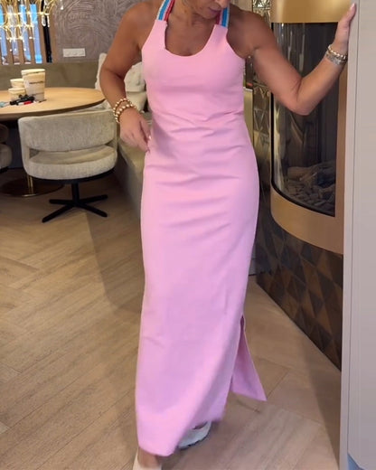 Kleid Ärmellos Kontrastfarbe Slim