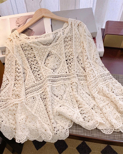 Top Damen Vintage Gehäkelt Hohl Aus Abdeckung