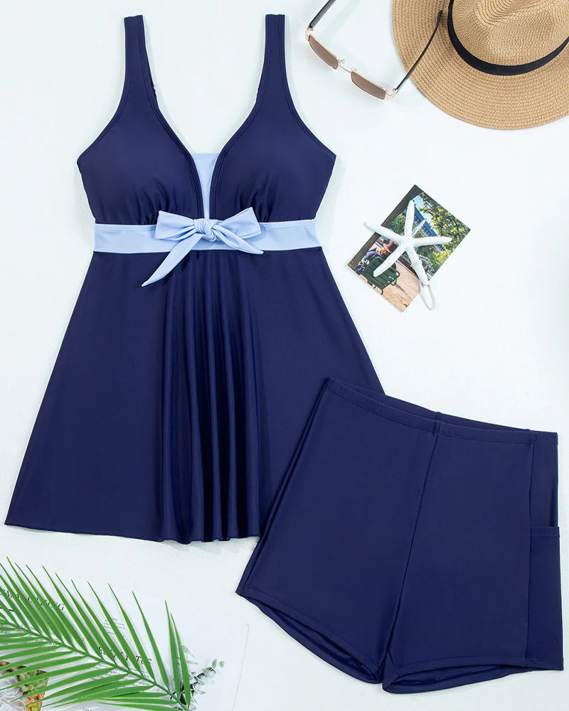 Tankini Farbblockierung Schleife Rock