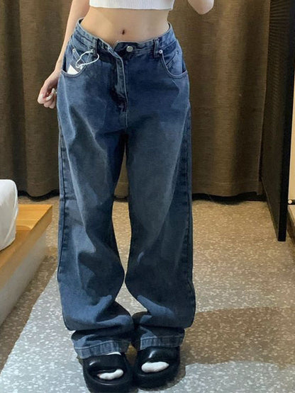 Blaue Vintage Boyfriend Jeans mit Geradem Schnitt