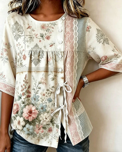 Bluse Retro Blumenprint Lässig