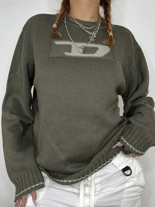 90s Street Graphic Jacquard Crew Neck Strickpullover