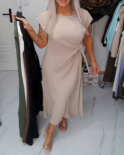 Kleid Einfarbig Rundhals Taillebetonend Elegant